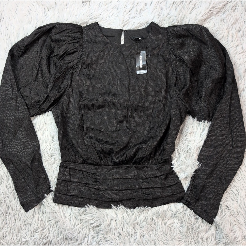 Express Shirt Womens S Black Top Textured Blouse Preppy New